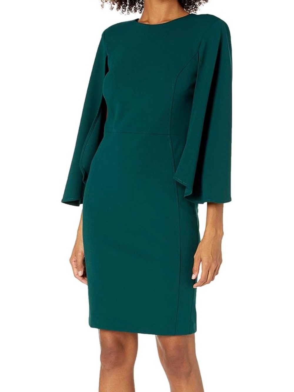Calvin Klein green Midi Sheath Dress with Draped split Sleeves